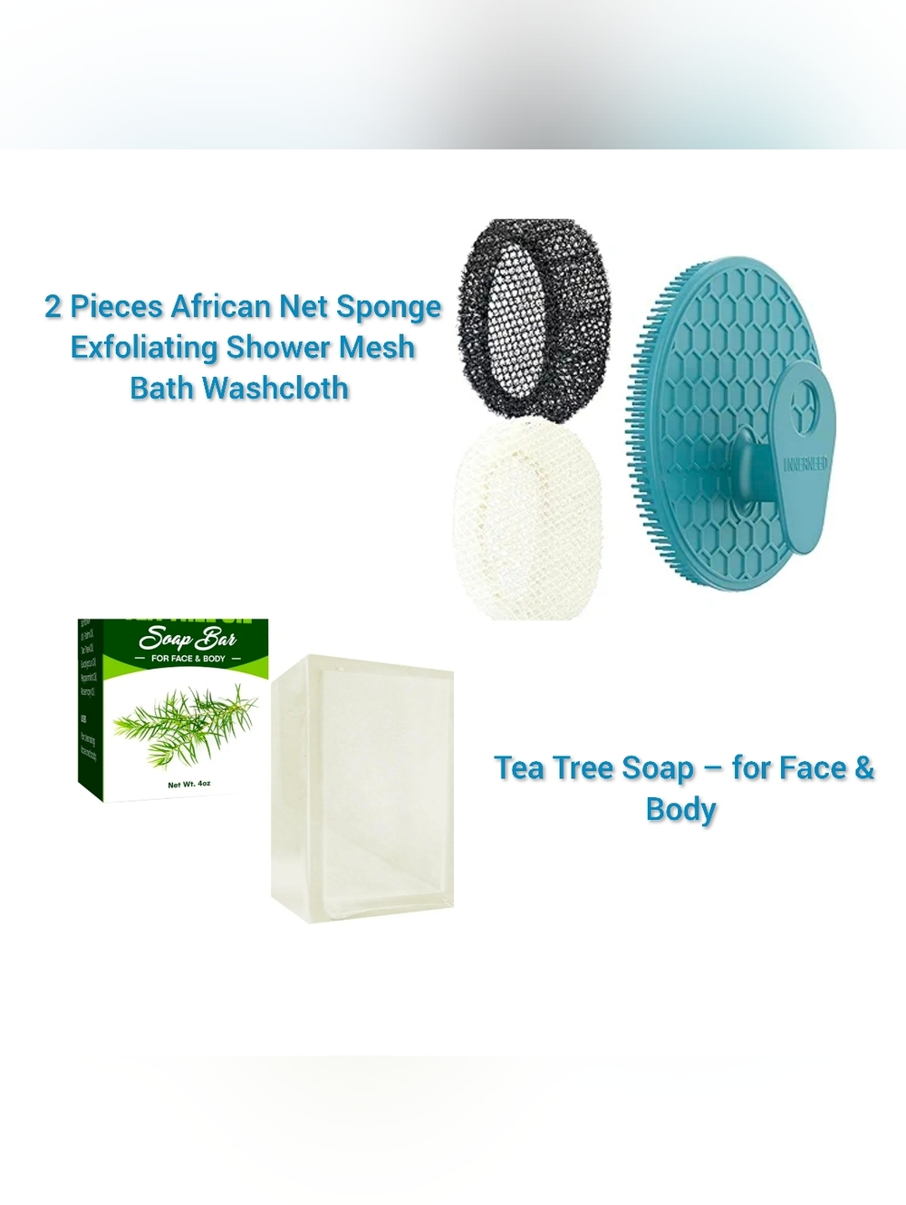 NWT 4 Pc  Sponge Exfoliating Scrubber & Tea Tree Soap